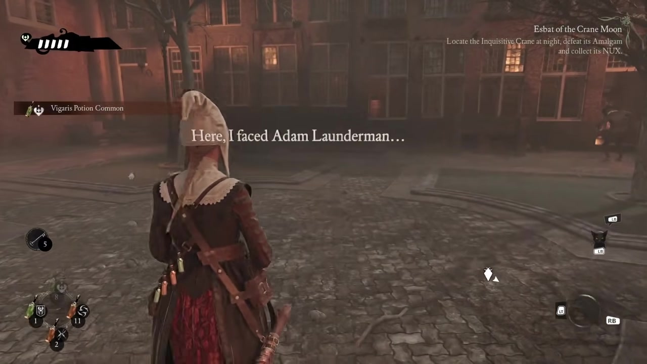 Nighttime university courtyard showing the Adam confrontation point and the objective to defeat the Amalgam and collect NUX.